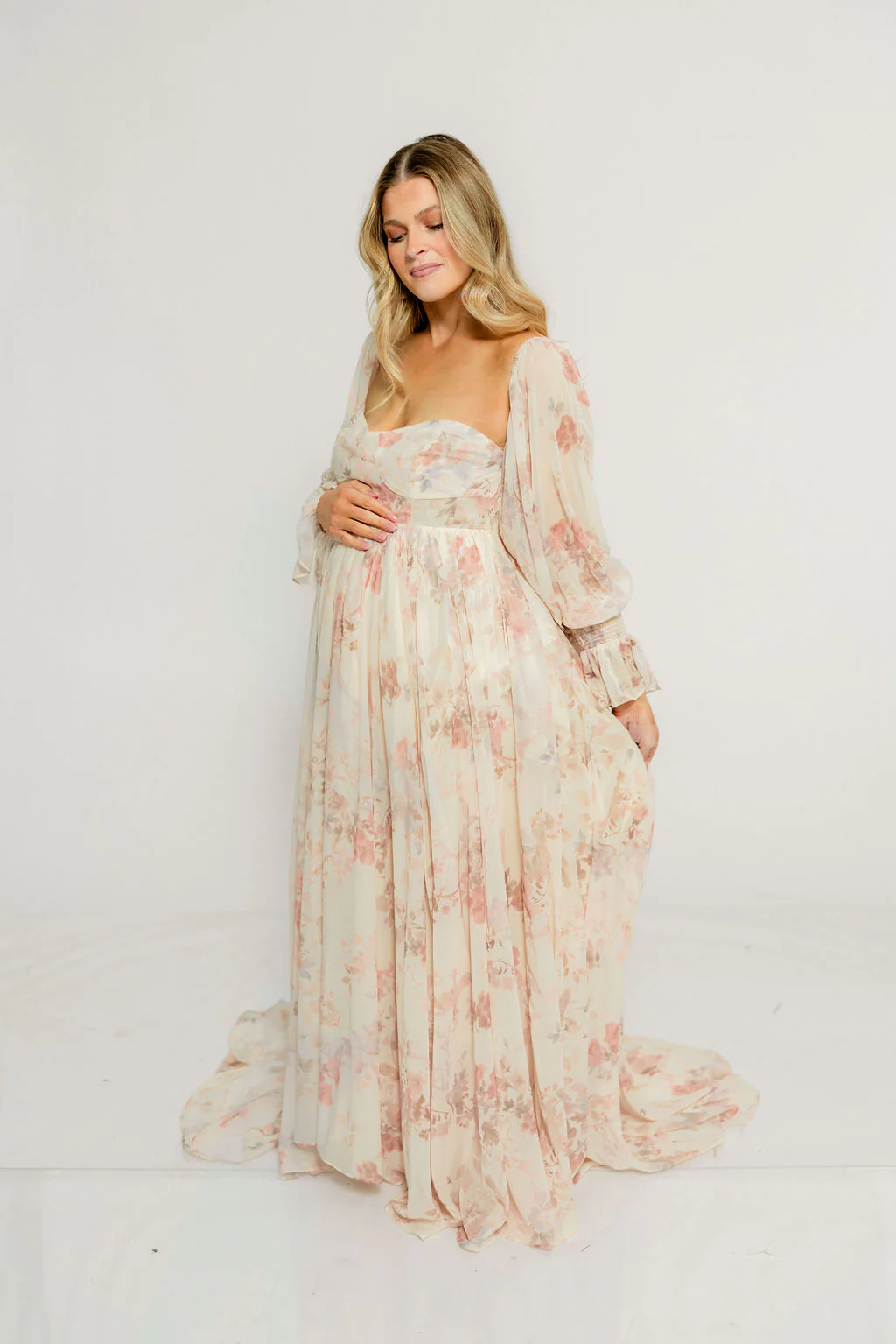 Delilah Maxi Dress with Train in Ivory - Bump Friendly - Image 31