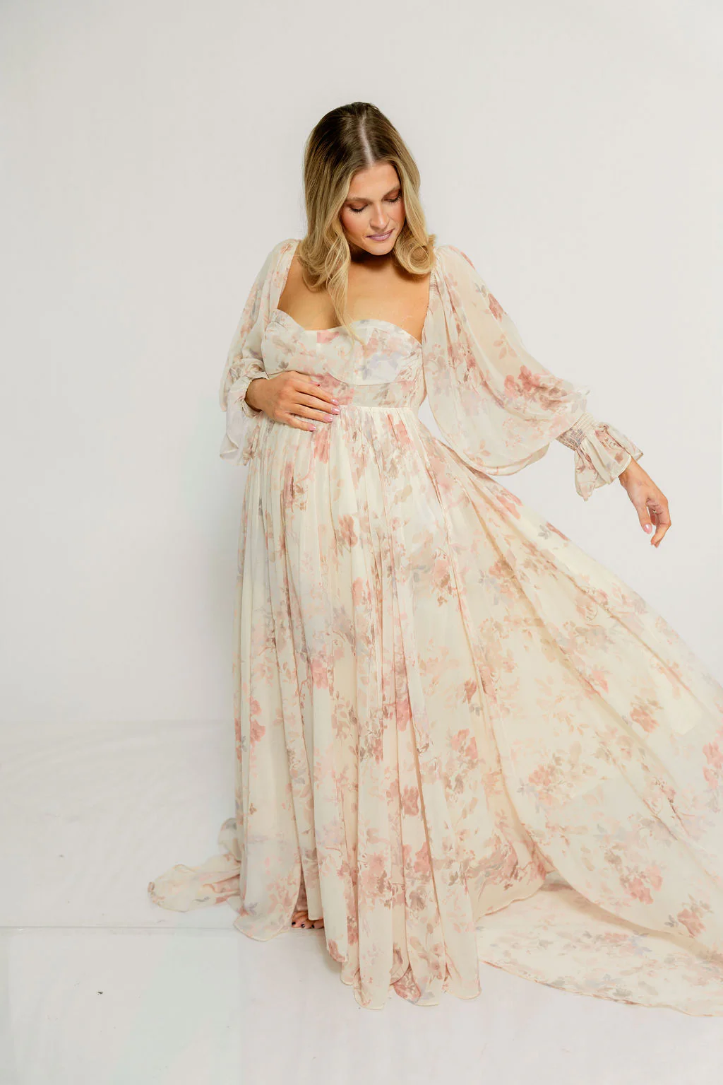 Delilah Maxi Dress with Train in Ivory - Bump Friendly - Image 32