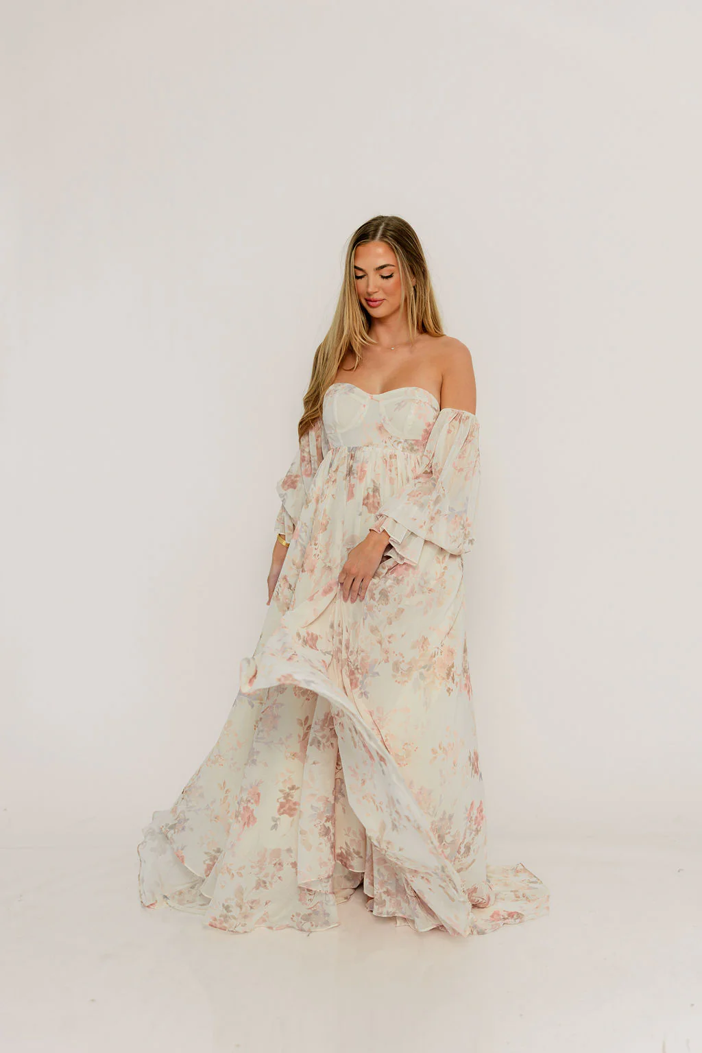 Delilah Maxi Dress with Train in Ivory - Bump Friendly - Image 37