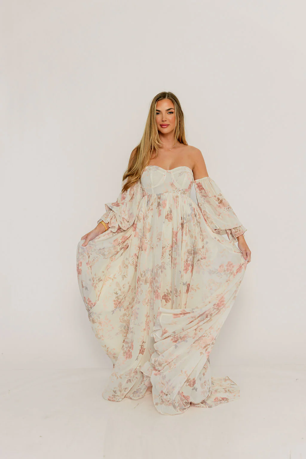Delilah Maxi Dress with Train in Ivory - Bump Friendly - Image 38