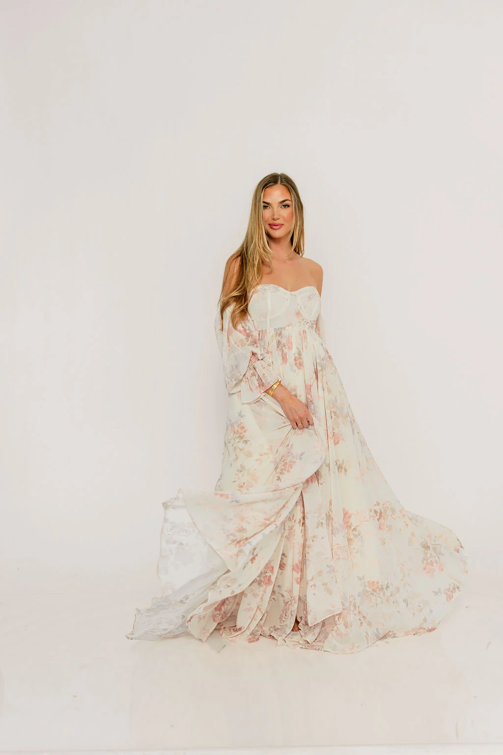 Delilah Maxi Dress with Train in Ivory - Bump Friendly - Image 39