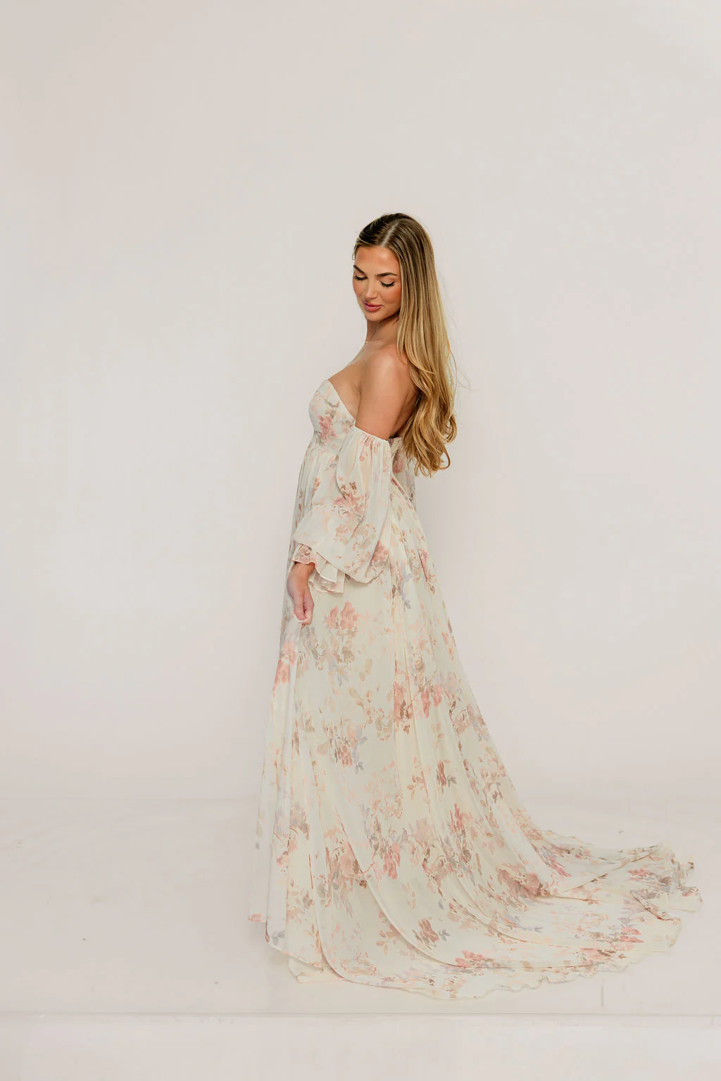 Delilah Maxi Dress with Train in Ivory - Bump Friendly - Image 42