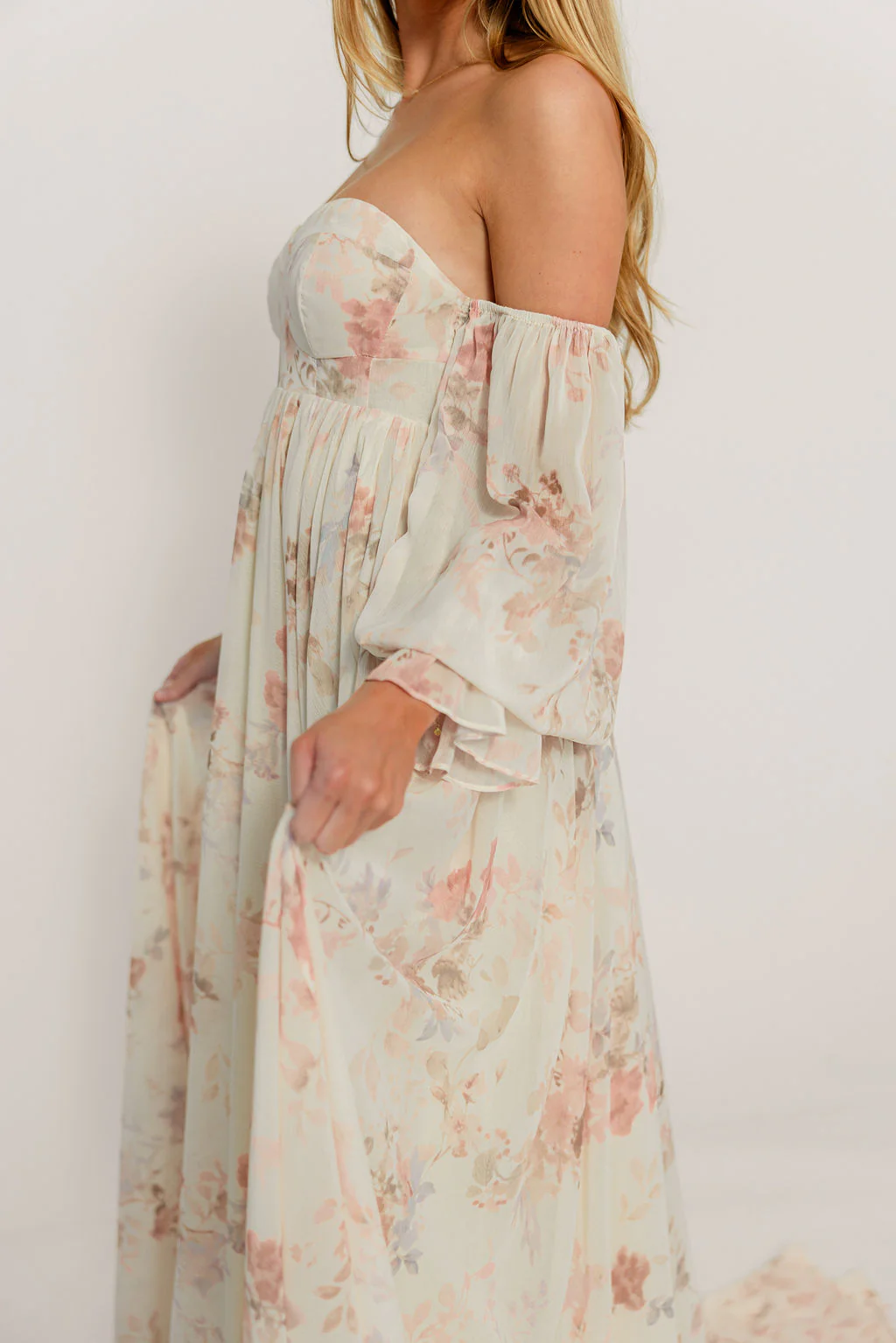 Delilah Maxi Dress with Train in Ivory - Bump Friendly - Image 43