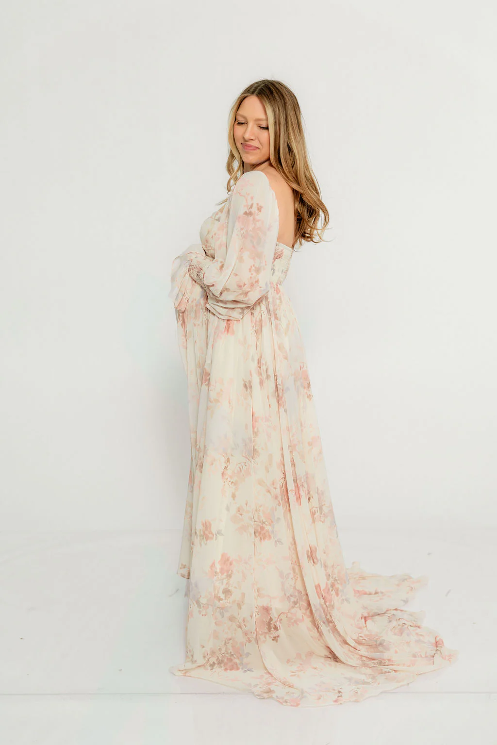 Delilah Maxi Dress with Train in Ivory - Bump Friendly - Image 5