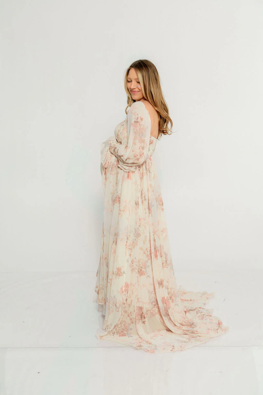 Delilah Maxi Dress with Train in Ivory - Bump Friendly - Image 6