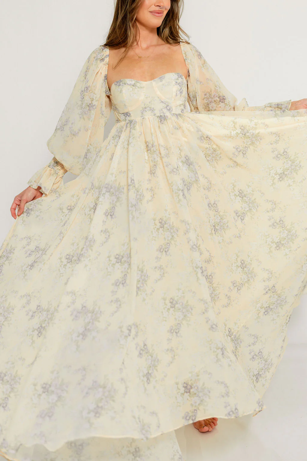 Delilah Maxi Dress with Train in Muted Peach Floral - Bump Friendly - Image 10