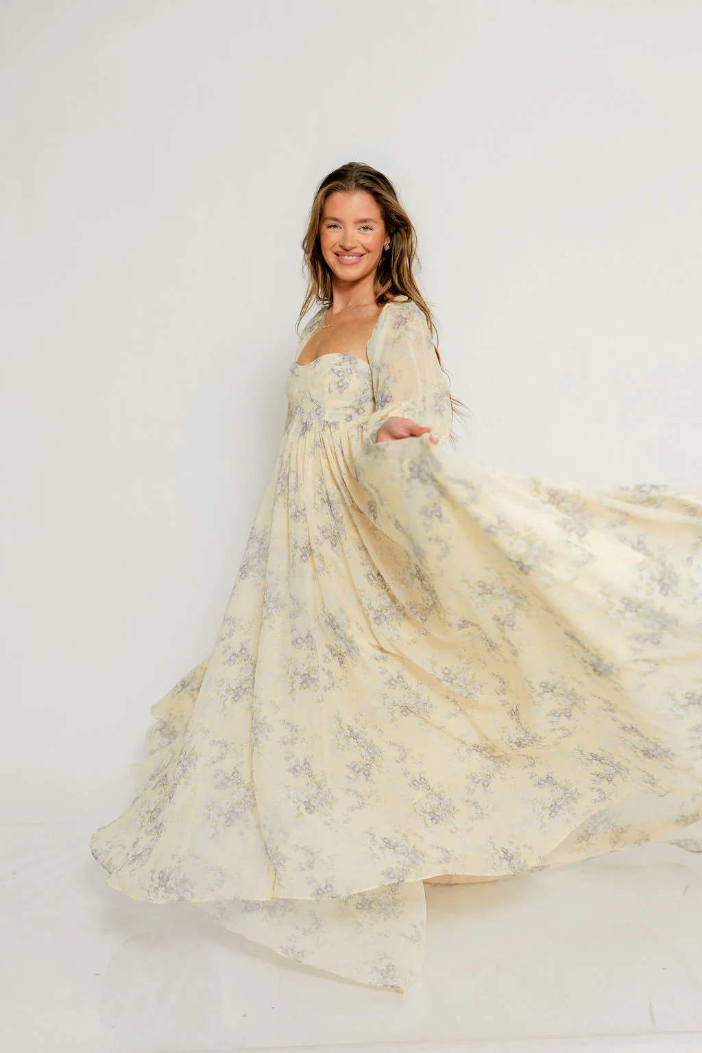 Delilah Maxi Dress with Train in Muted Peach Floral - Bump Friendly - Image 11