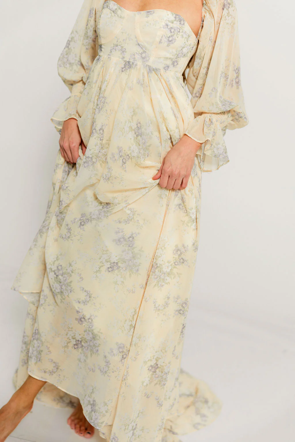 Delilah Maxi Dress with Train in Muted Peach Floral - Bump Friendly - Image 12