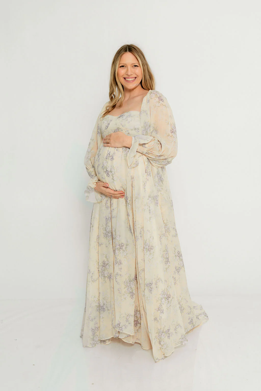 Delilah Maxi Dress with Train in Muted Peach Floral - Bump Friendly - Image 14