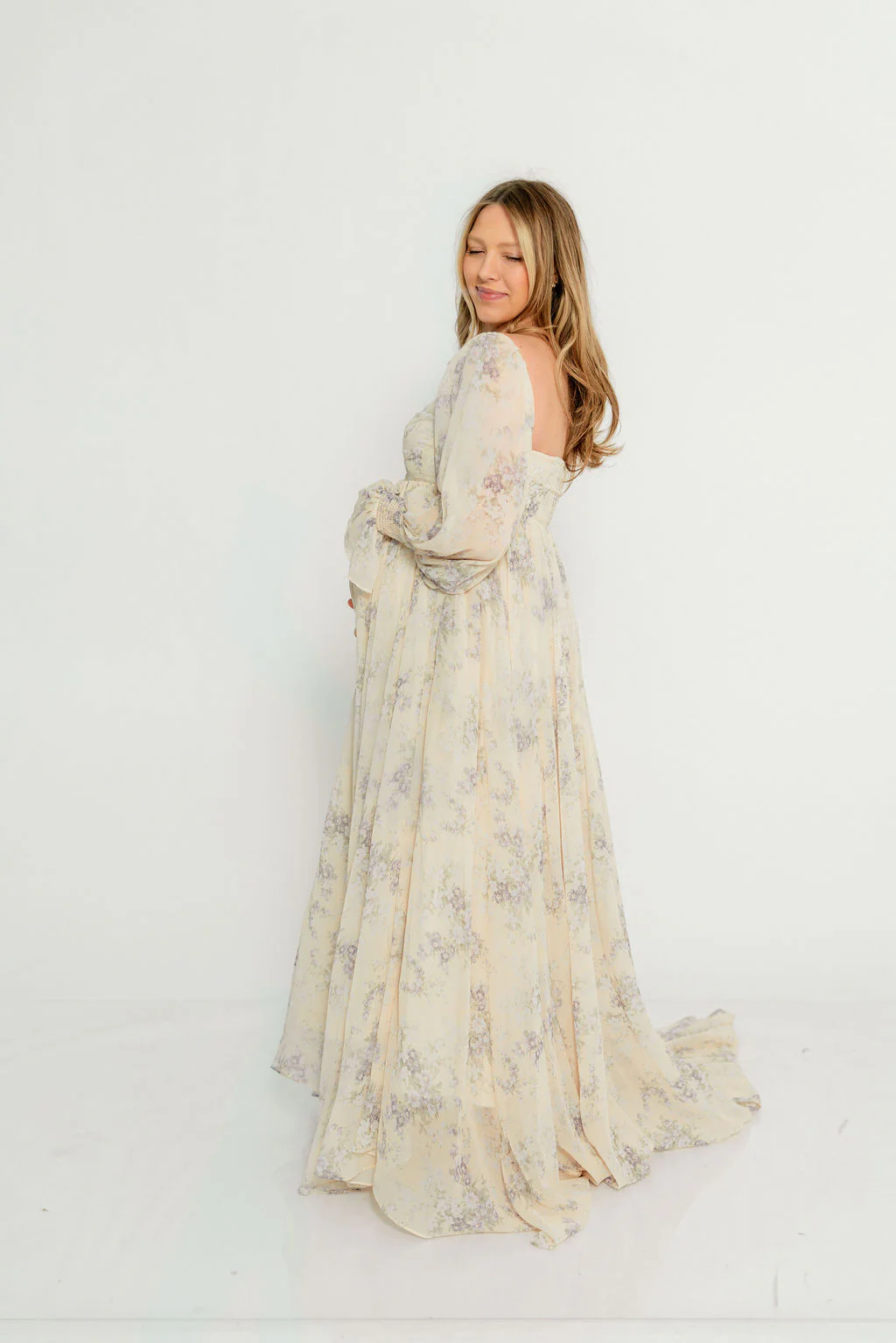 Delilah Maxi Dress with Train in Muted Peach Floral - Bump Friendly - Image 15