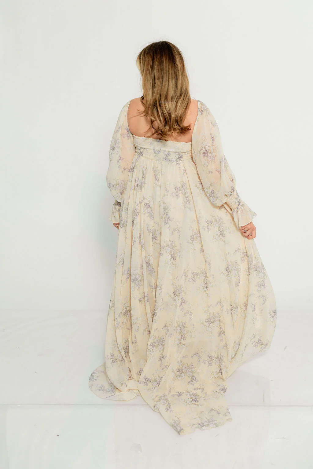 Delilah Maxi Dress with Train in Muted Peach Floral - Bump Friendly - Image 16