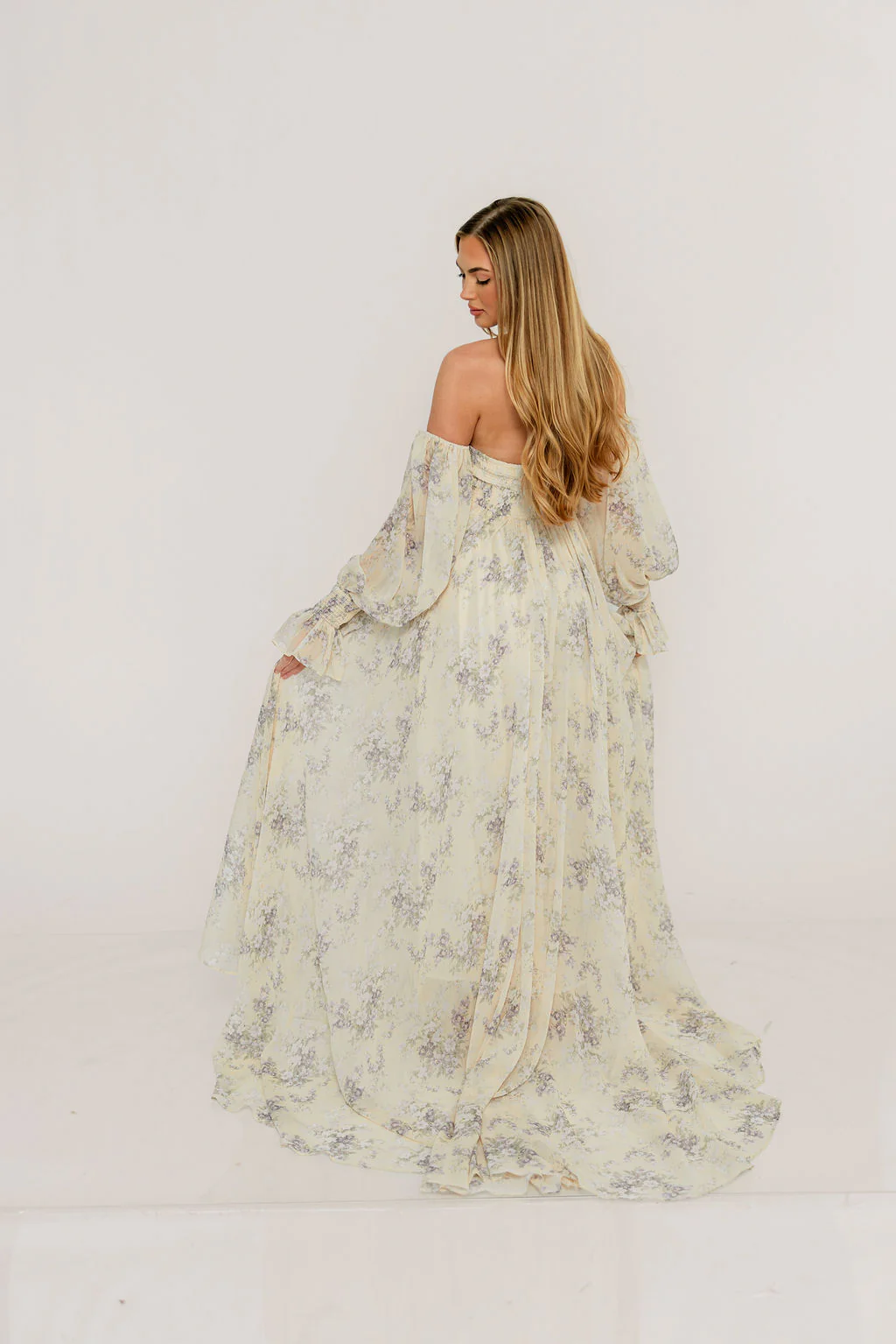 Delilah Maxi Dress with Train in Muted Peach Floral - Bump Friendly - Image 20