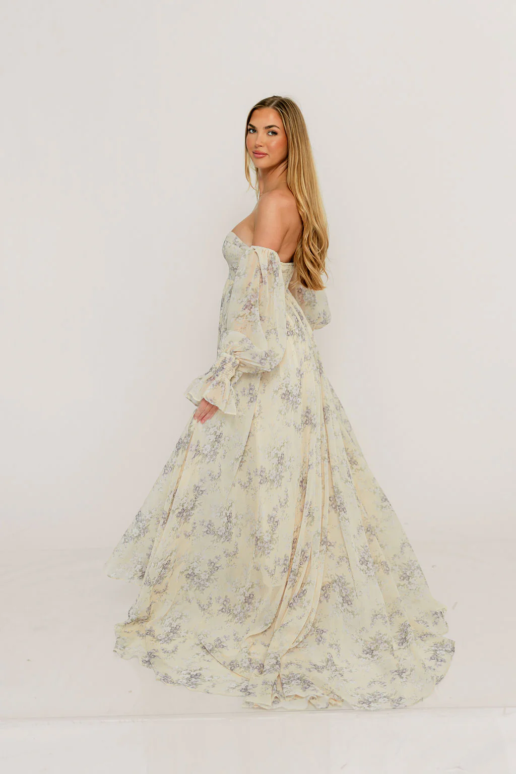 Delilah Maxi Dress with Train in Muted Peach Floral - Bump Friendly - Image 21