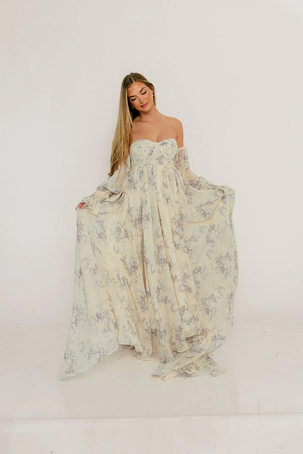 Delilah Maxi Dress with Train in Muted Peach Floral - Bump Friendly - Image 23