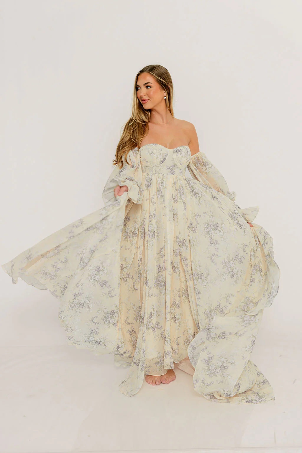 Delilah Maxi Dress with Train in Muted Peach Floral - Bump Friendly - Image 24