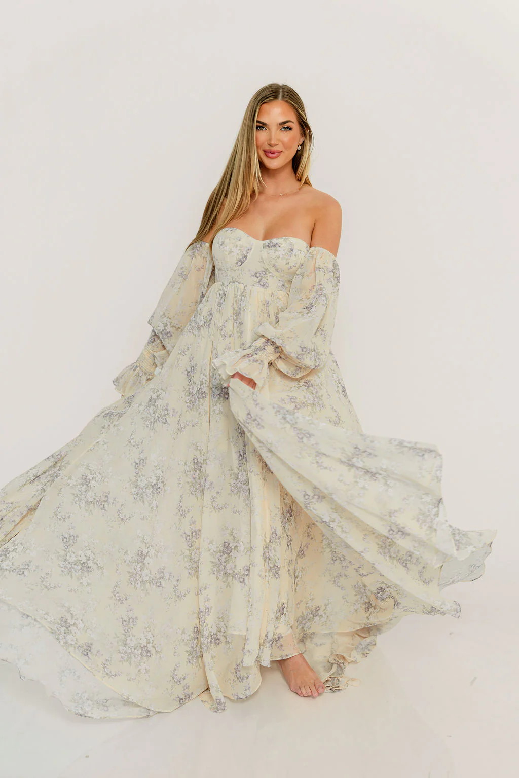 Delilah Maxi Dress with Train in Muted Peach Floral - Bump Friendly - Image 25