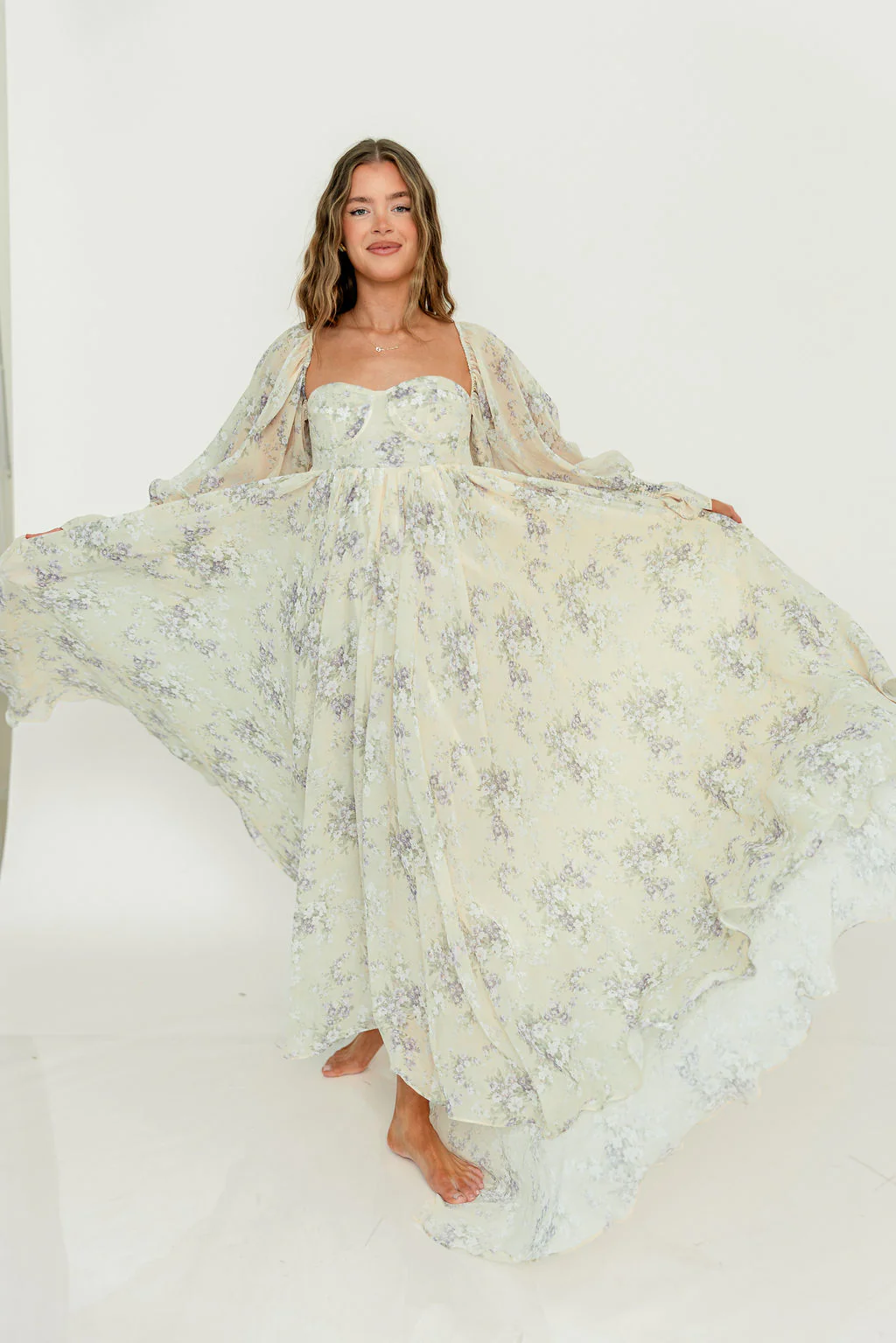 Delilah Maxi Dress with Train in Muted Peach Floral - Bump Friendly - Image 29