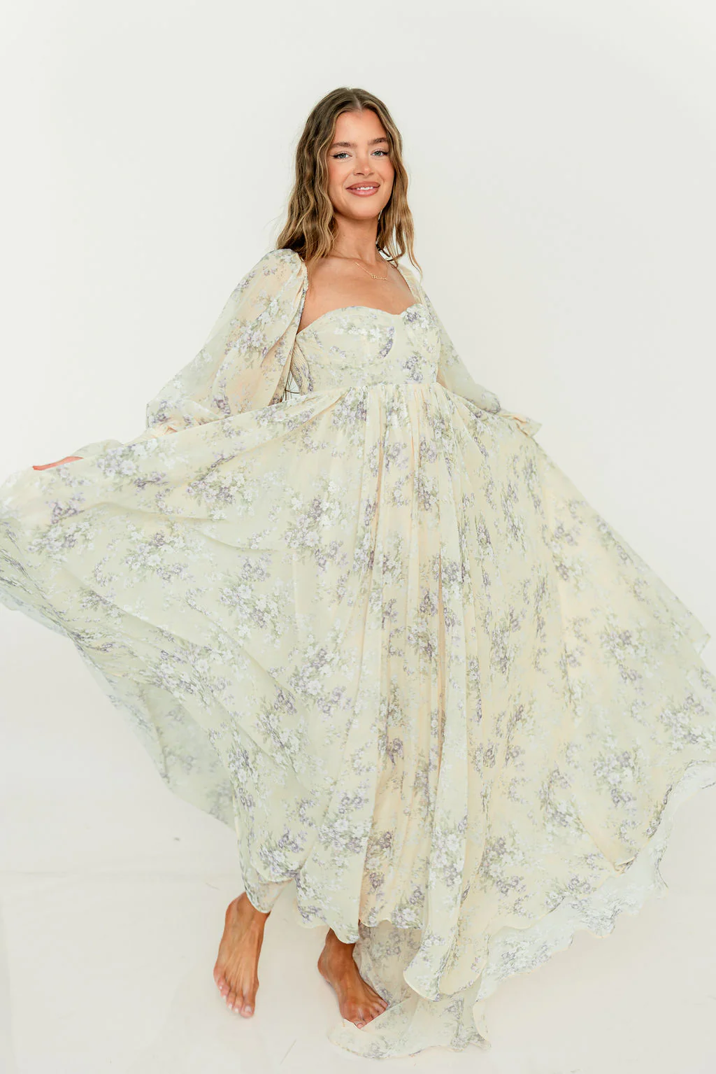 Delilah Maxi Dress with Train in Muted Peach Floral - Bump Friendly - Image 30