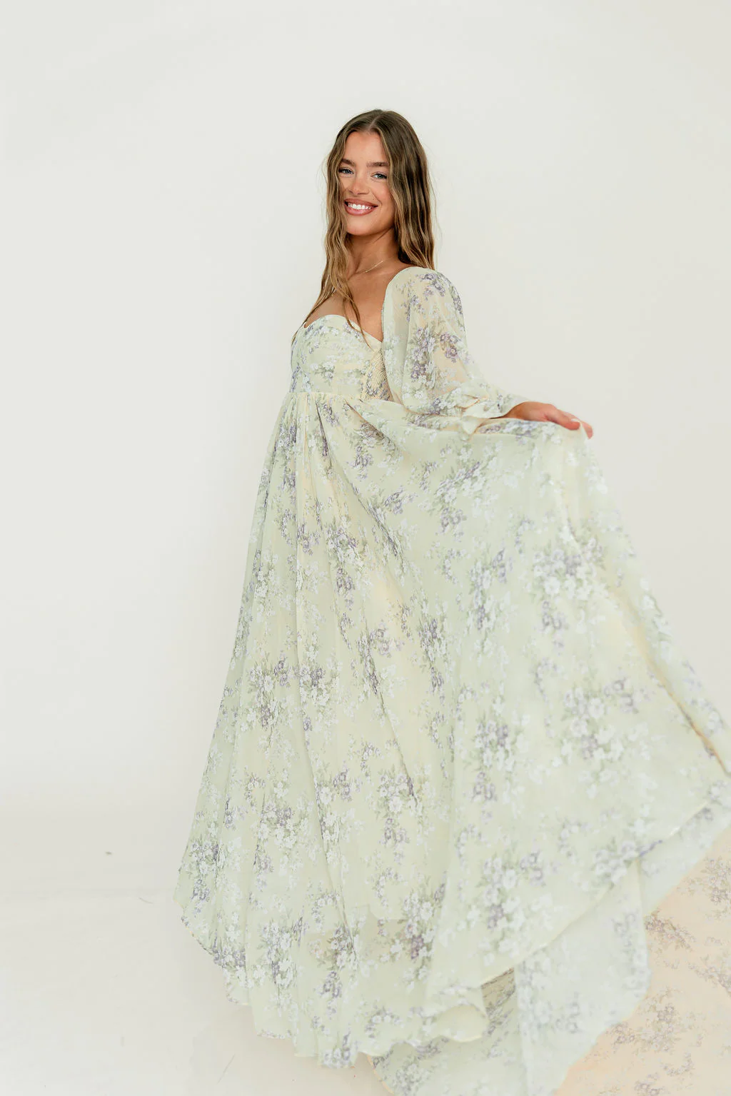 Delilah Maxi Dress with Train in Muted Peach Floral - Bump Friendly - Image 32