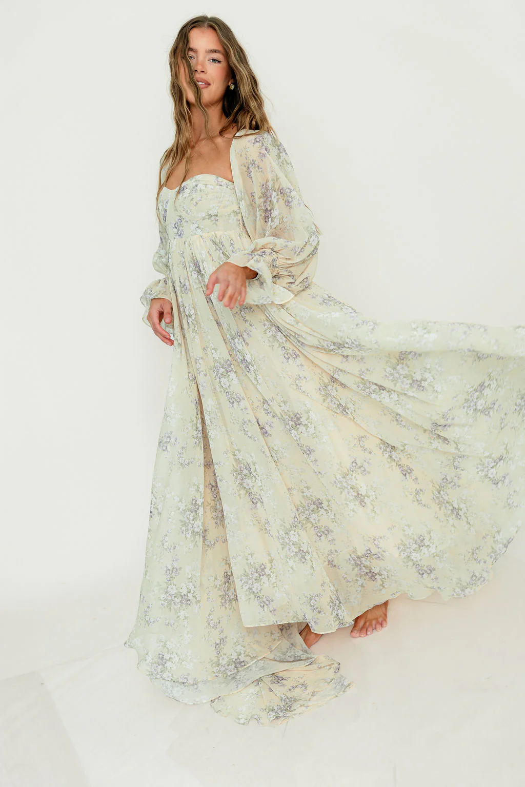 Delilah Maxi Dress with Train in Muted Peach Floral - Bump Friendly - Image 35