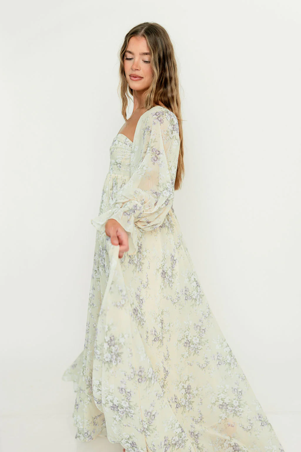 Delilah Maxi Dress with Train in Muted Peach Floral - Bump Friendly - Image 40