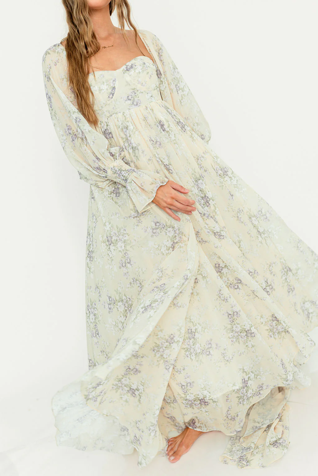Delilah Maxi Dress with Train in Muted Peach Floral - Bump Friendly - Image 41