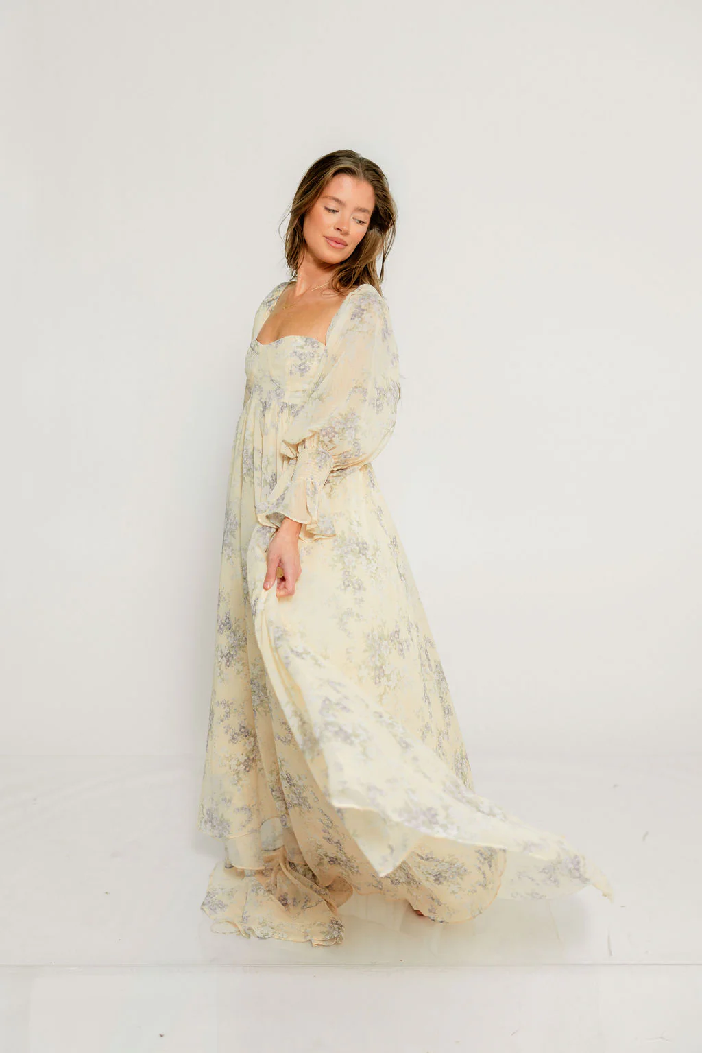 Delilah Maxi Dress with Train in Muted Peach Floral - Bump Friendly - Image 6