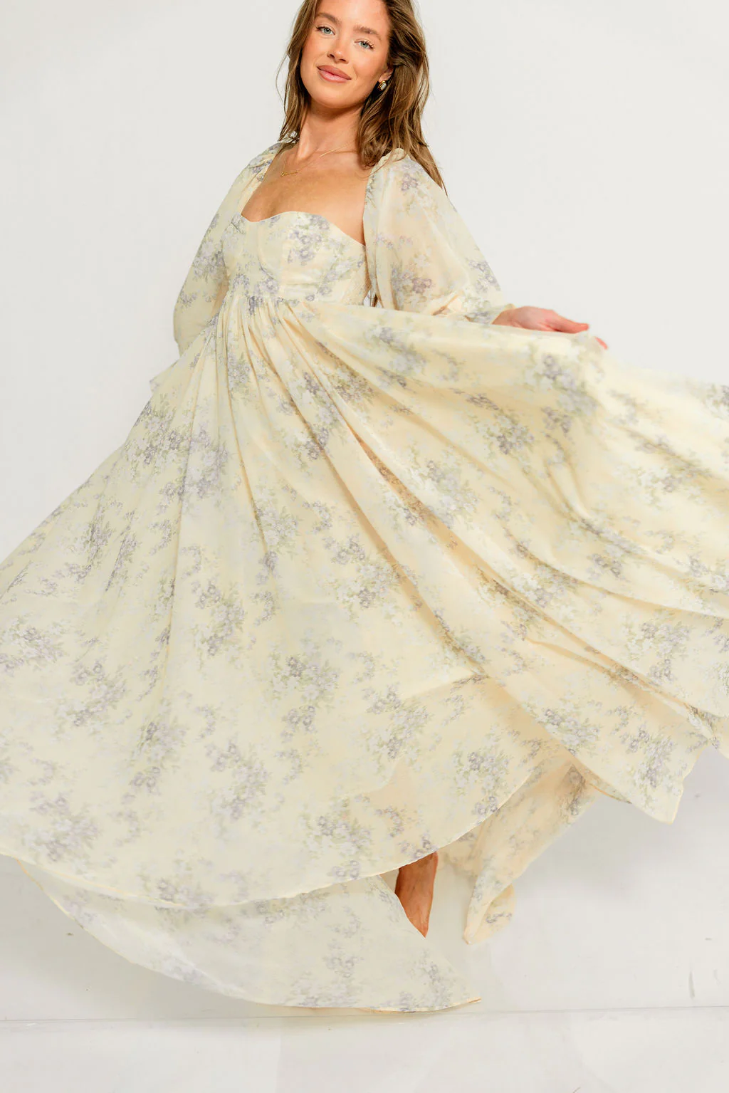 Delilah Maxi Dress with Train in Muted Peach Floral - Bump Friendly - Image 8