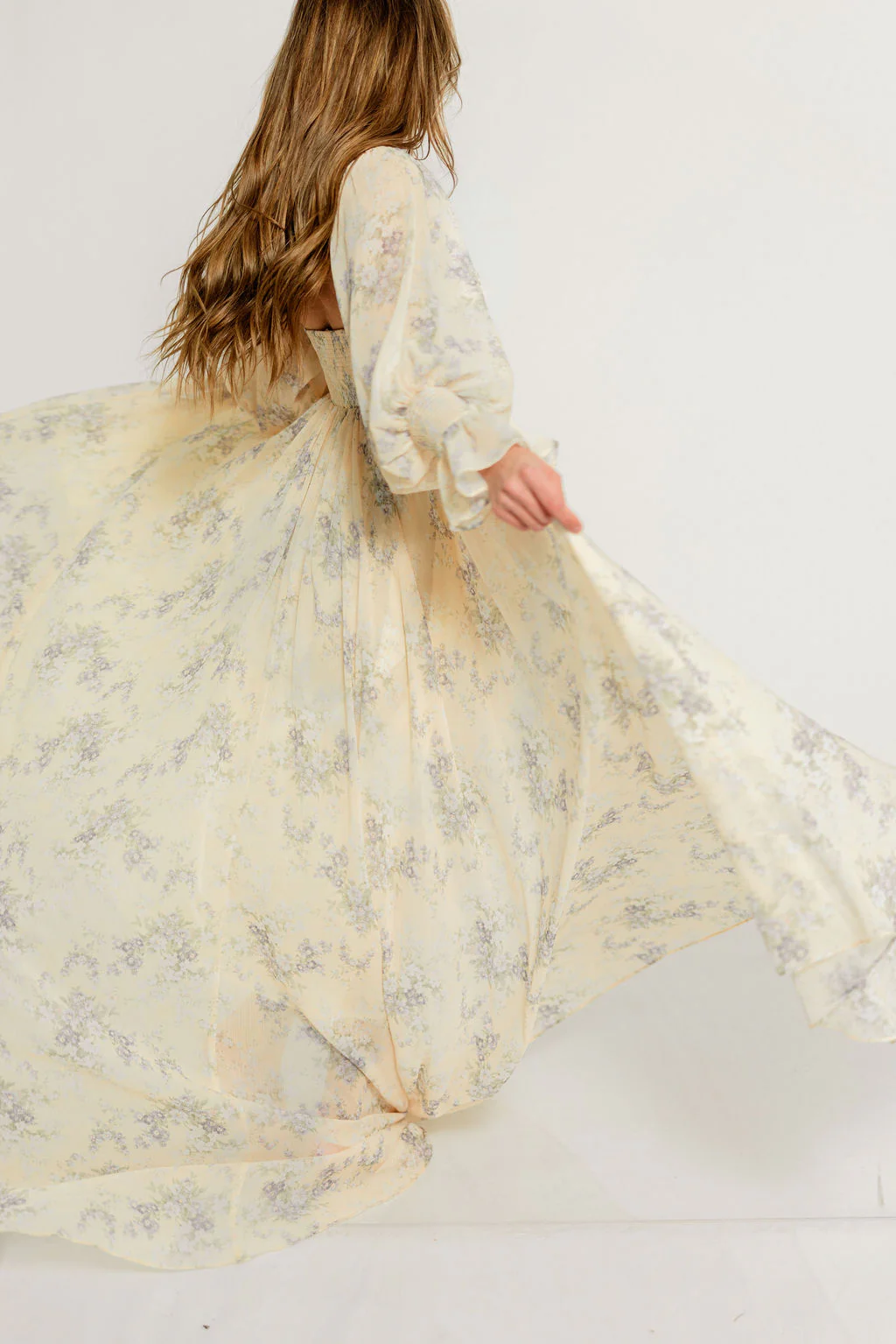 Delilah Maxi Dress with Train in Muted Peach Floral - Bump Friendly - Image 9