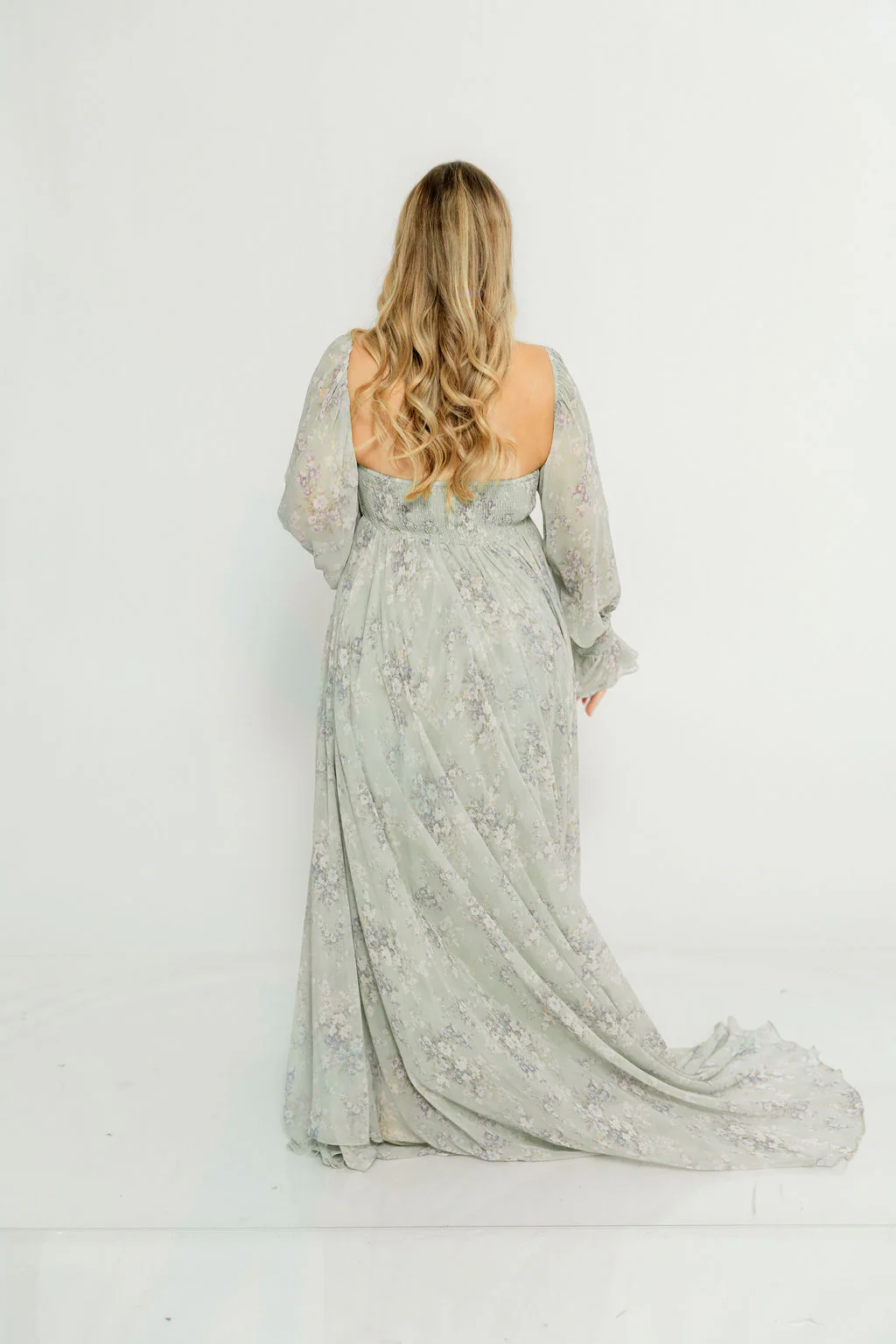 Delilah Maxi Dress with Train in Muted Sage Floral - Bump Friendly - Image 20