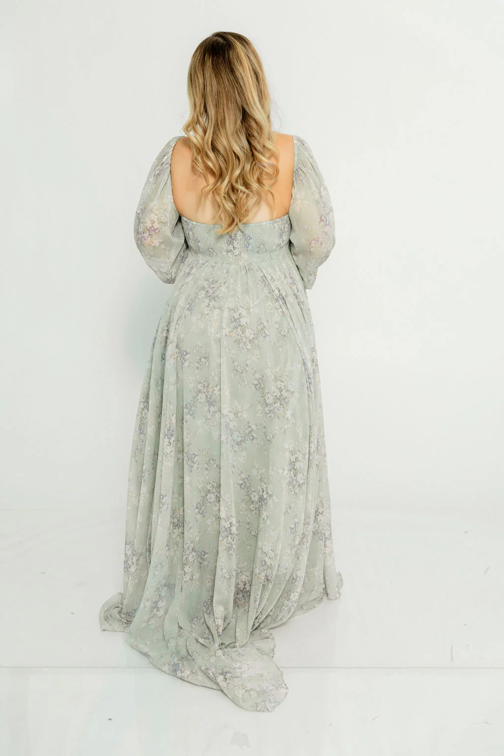 Delilah Maxi Dress with Train in Muted Sage Floral - Bump Friendly - Image 21
