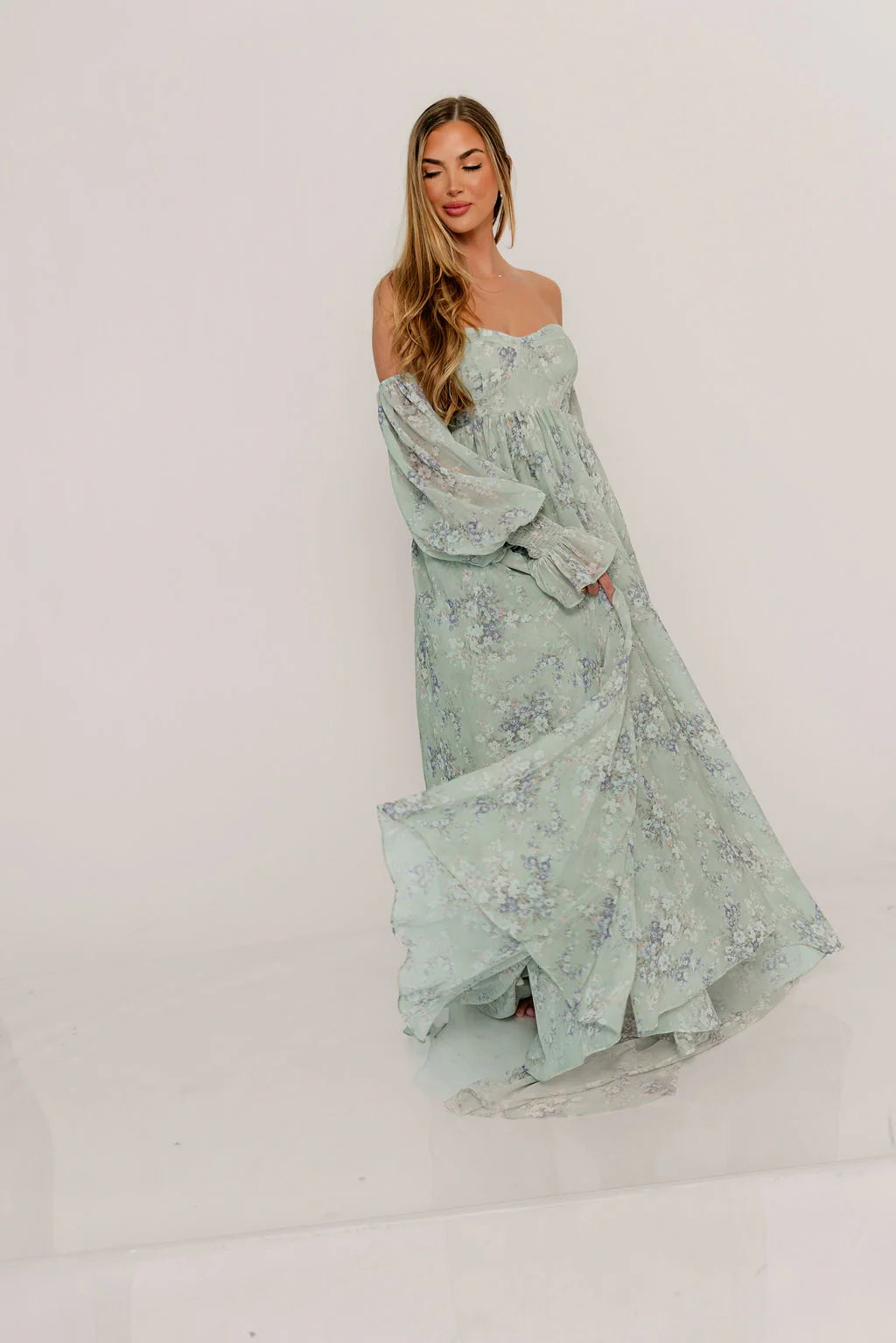 Delilah Maxi Dress with Train in Muted Sage Floral - Bump Friendly - Image 32