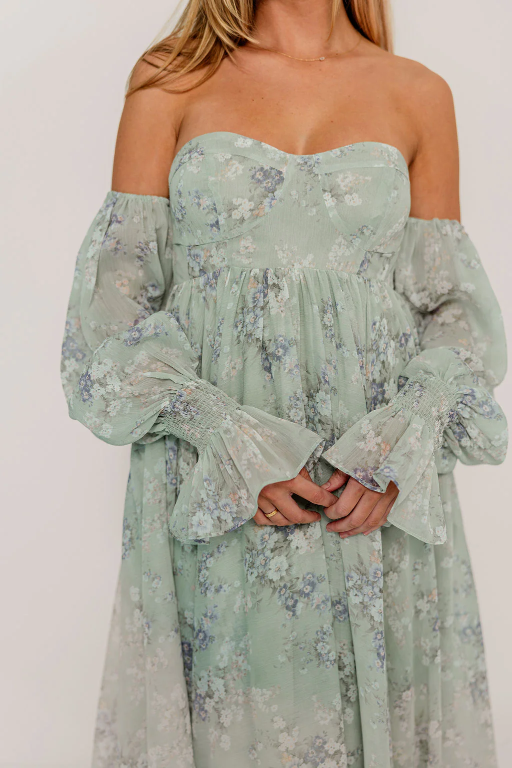 Delilah Maxi Dress with Train in Muted Sage Floral - Bump Friendly - Image 33
