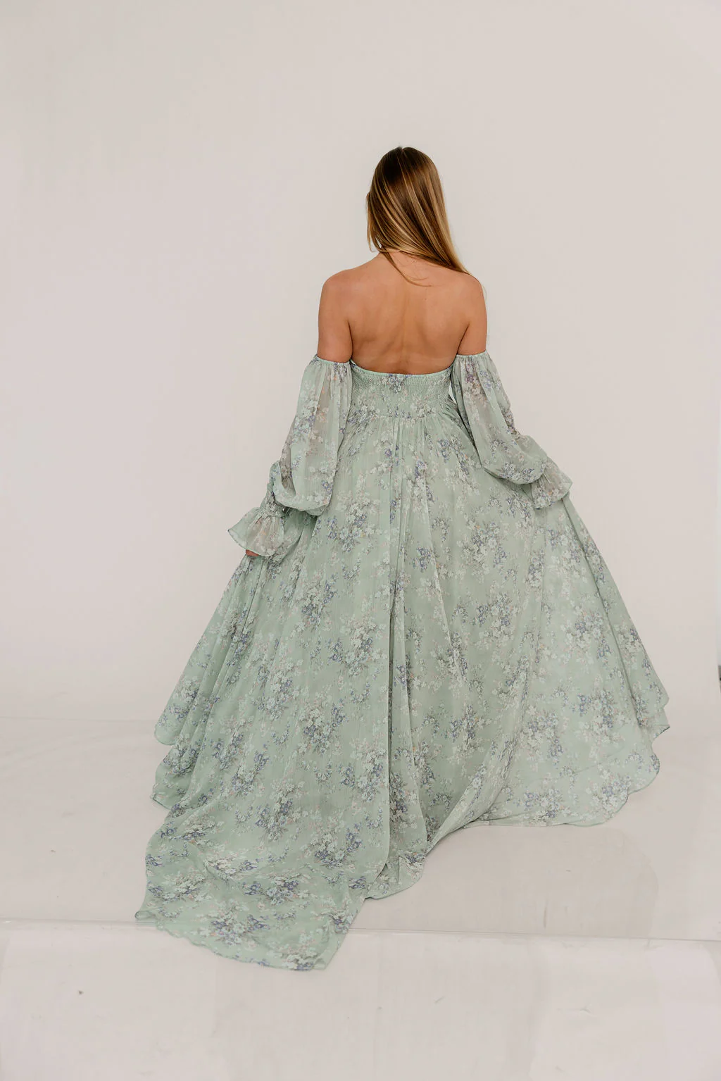 Delilah Maxi Dress with Train in Muted Sage Floral - Bump Friendly - Image 34