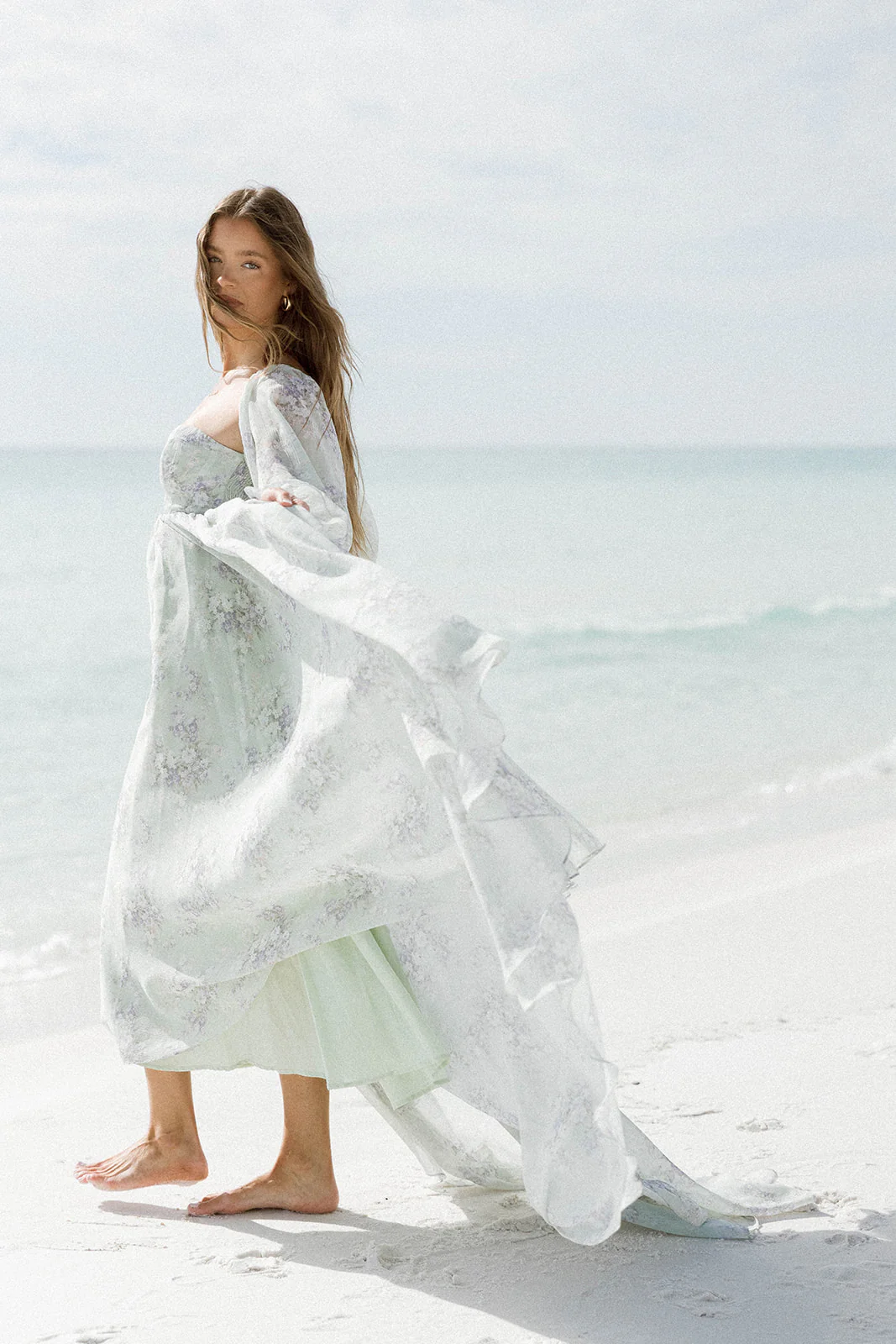 Delilah Maxi Dress with Train in Muted Sage Floral - Bump Friendly - Image 35