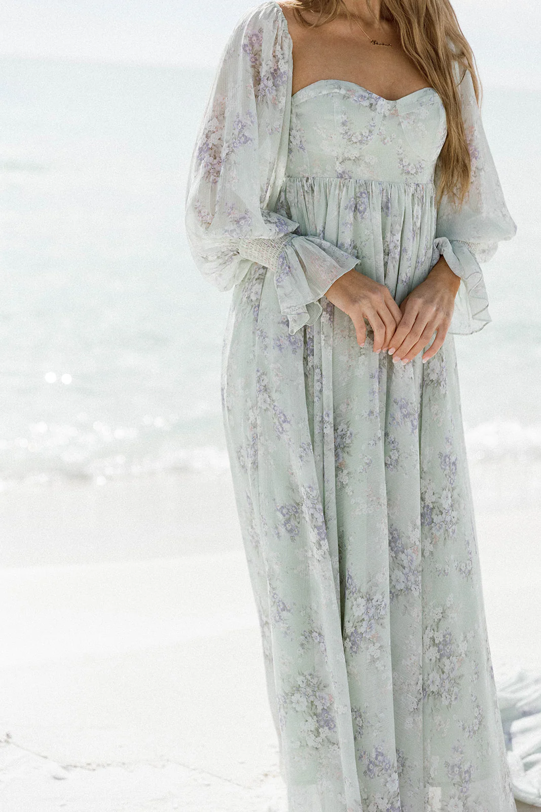 Delilah Maxi Dress with Train in Muted Sage Floral - Bump Friendly - Image 36