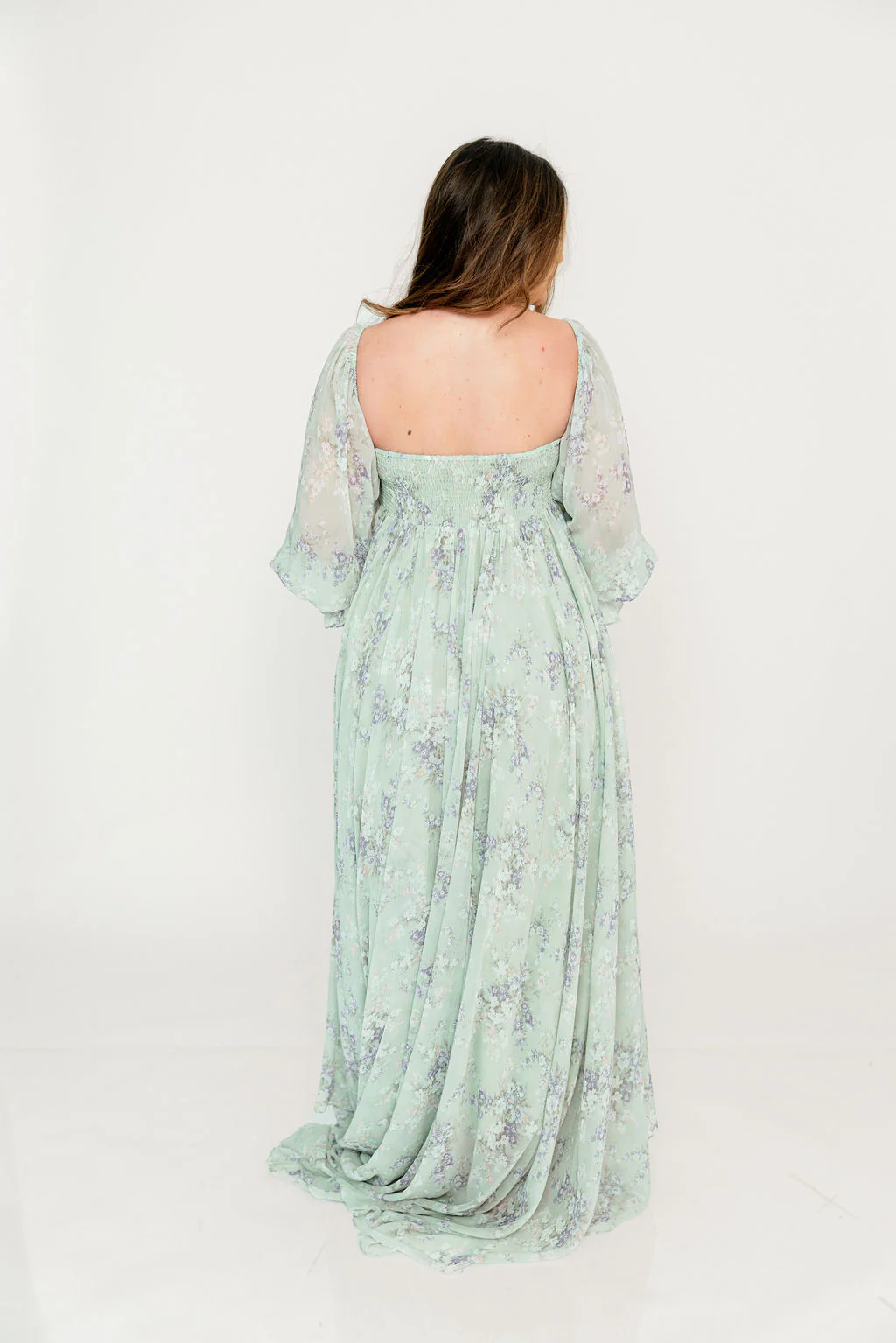 Delilah Maxi Dress with Train in Muted Sage Floral - Bump Friendly - Image 45