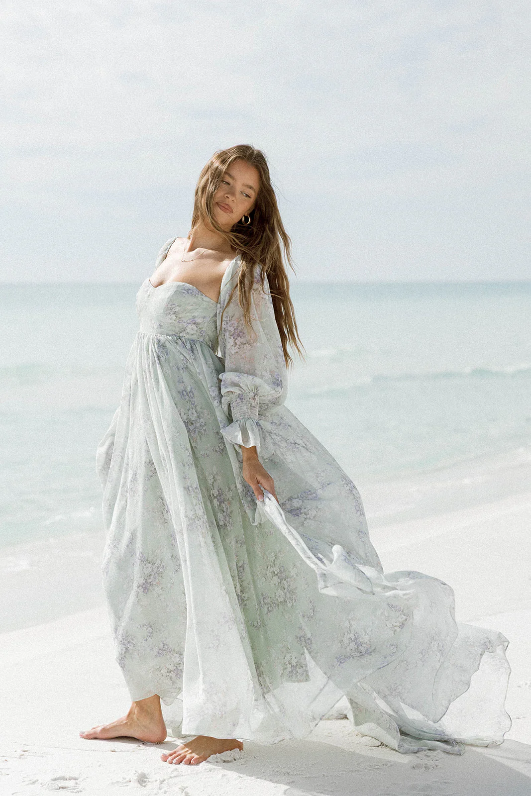 Delilah Maxi Dress with Train in Muted Sage Floral - Bump Friendly - Image 5