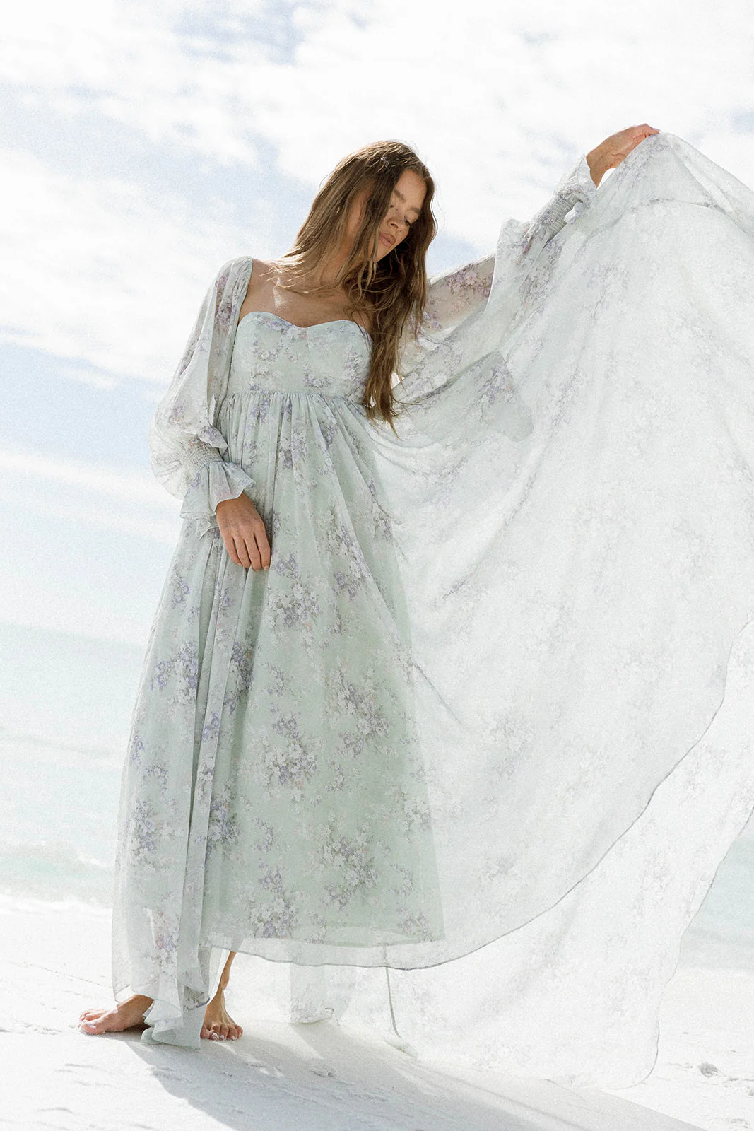 Delilah Maxi Dress with Train in Muted Sage Floral - Bump Friendly - Image 6