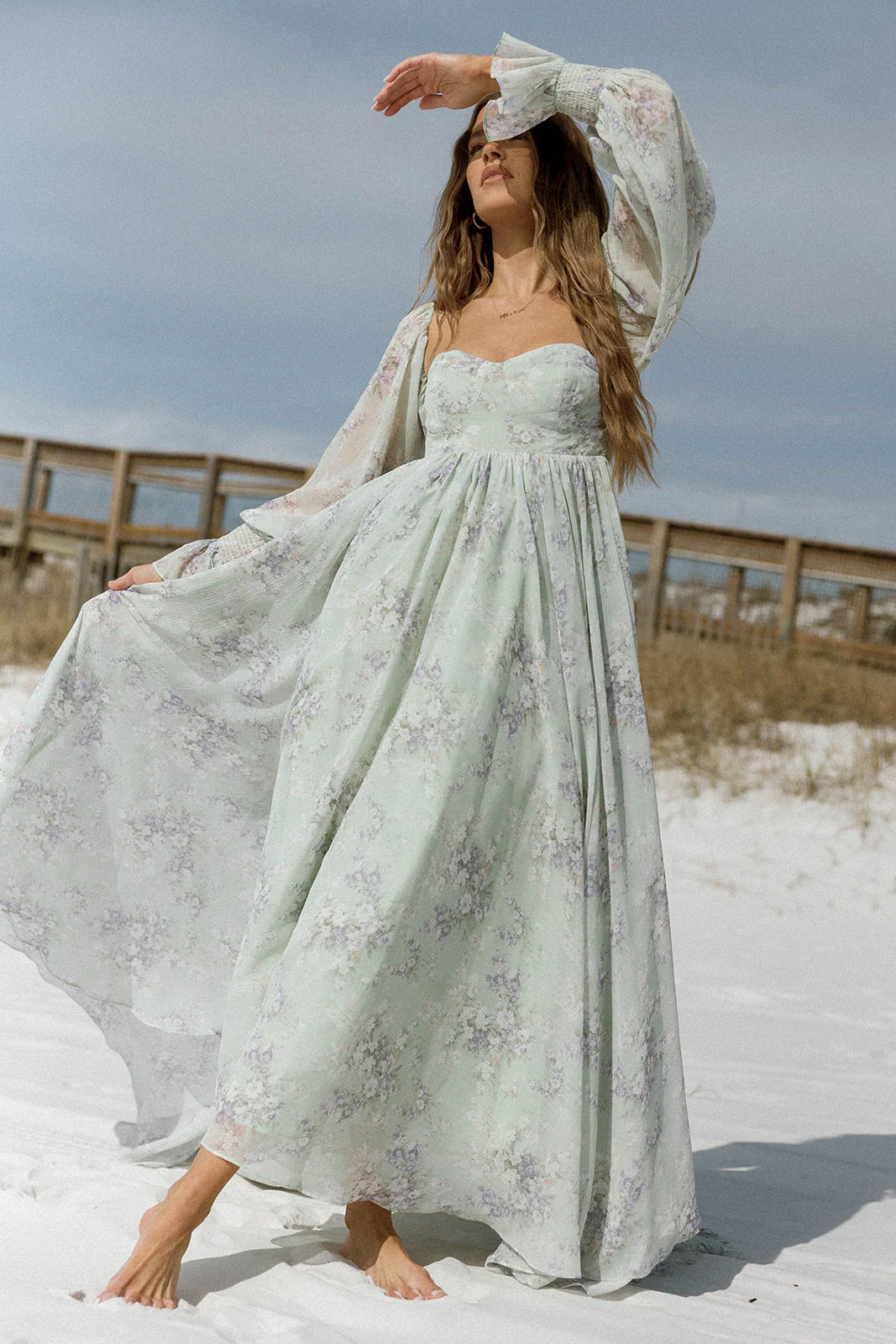 Delilah Maxi Dress with Train in Muted Sage Floral - Bump Friendly - Image 7