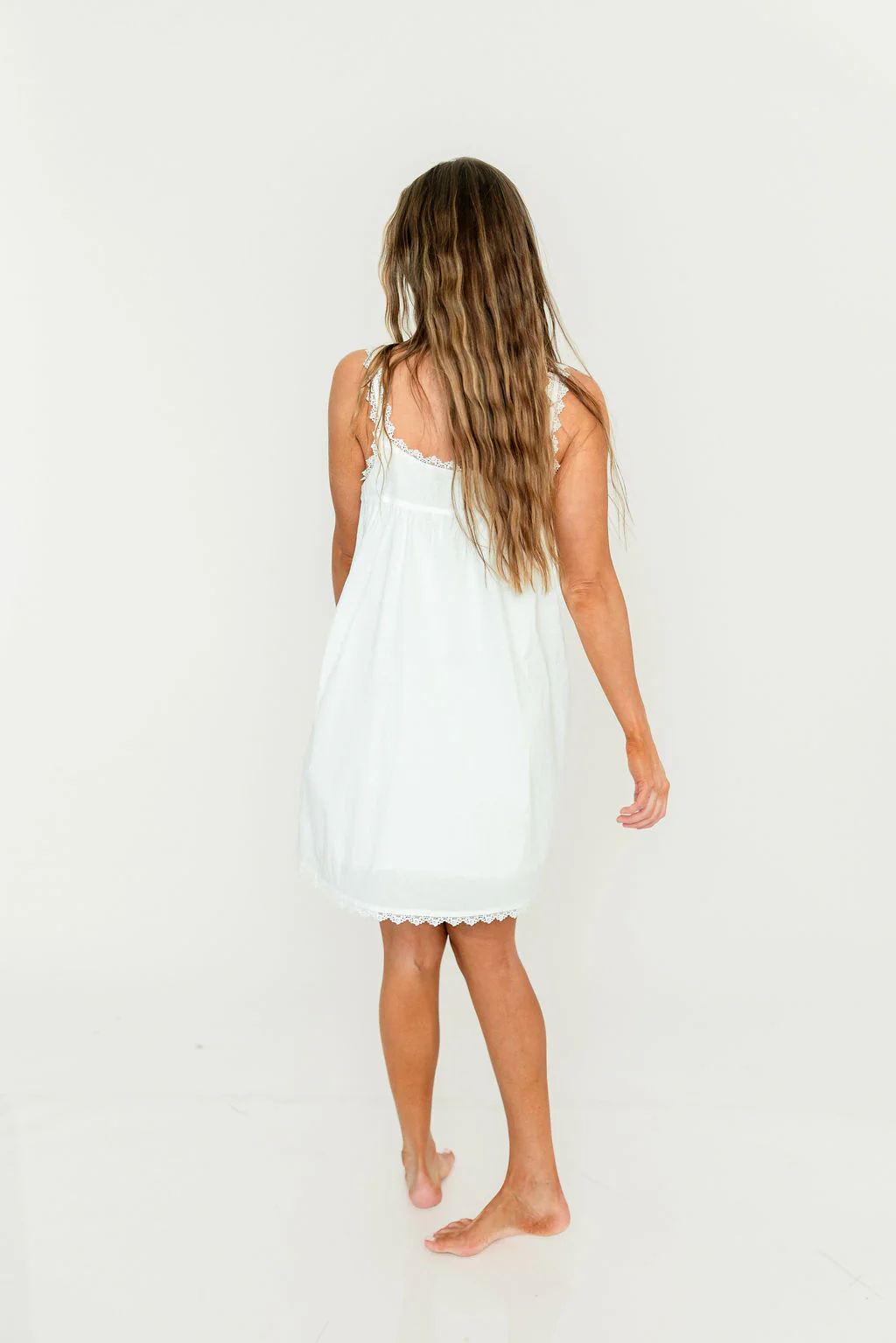 Della Lace Trim Mini Dress in Ivory - Image 12