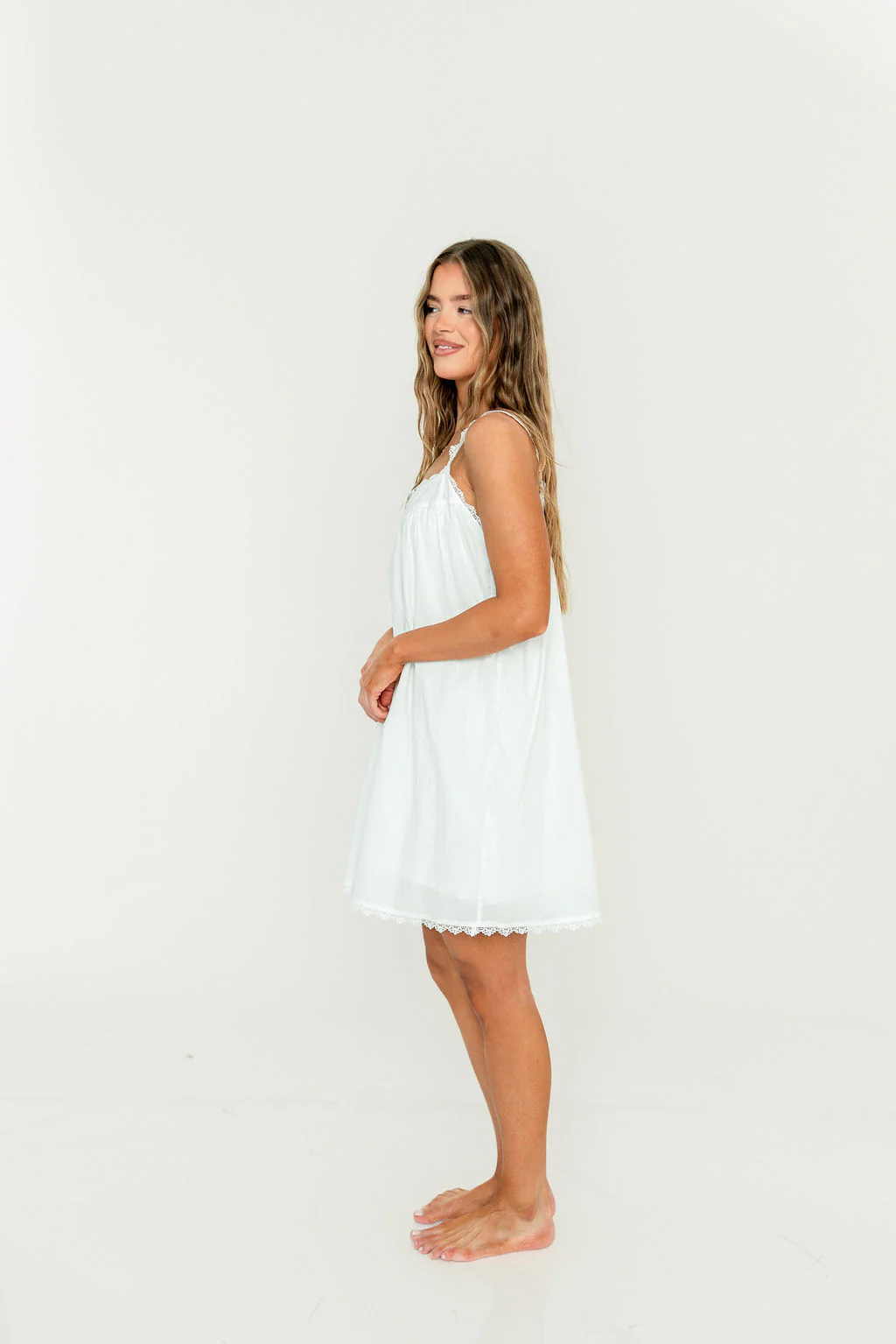 Della Lace Trim Mini Dress in Ivory - Image 4
