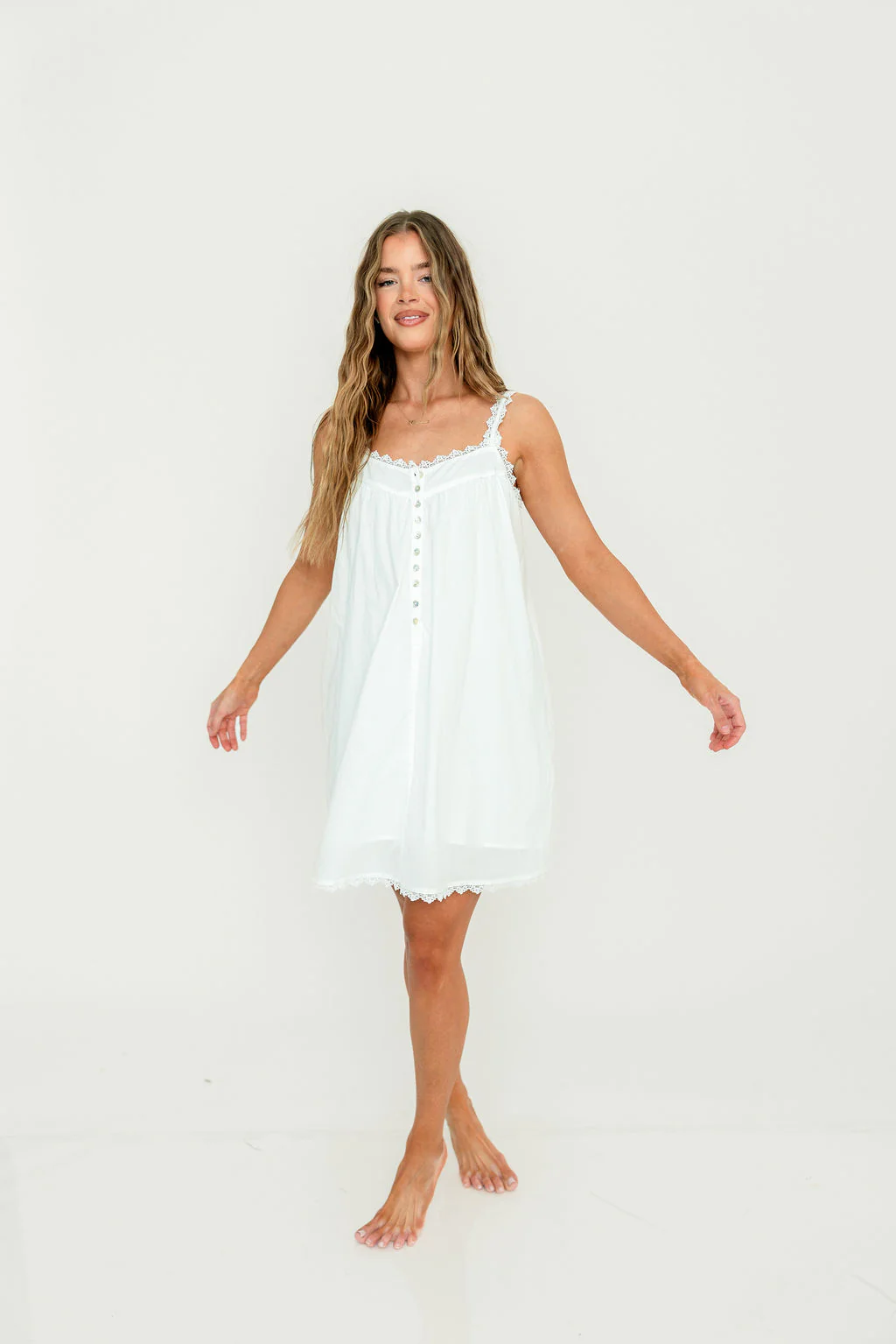Della Lace Trim Mini Dress in Ivory - Image 5