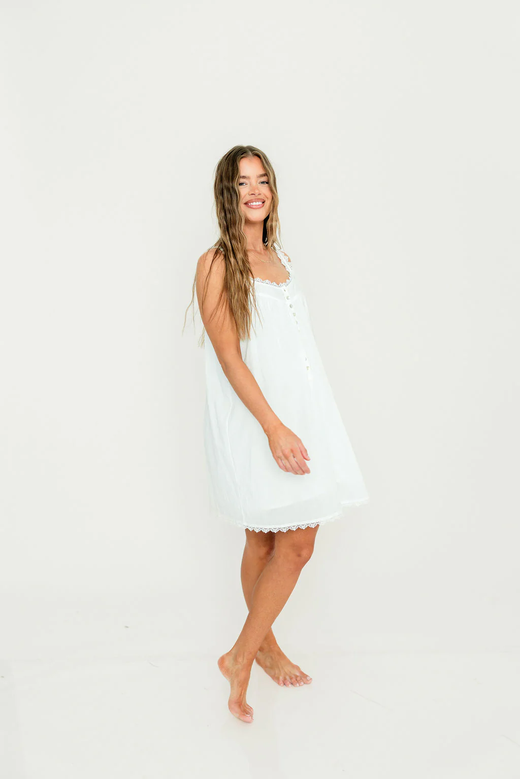 Della Lace Trim Mini Dress in Ivory - Image 6