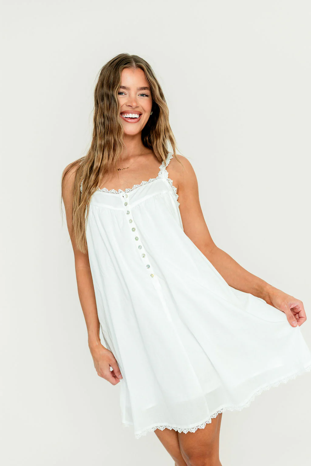 Della Lace Trim Mini Dress in Ivory - Image 7