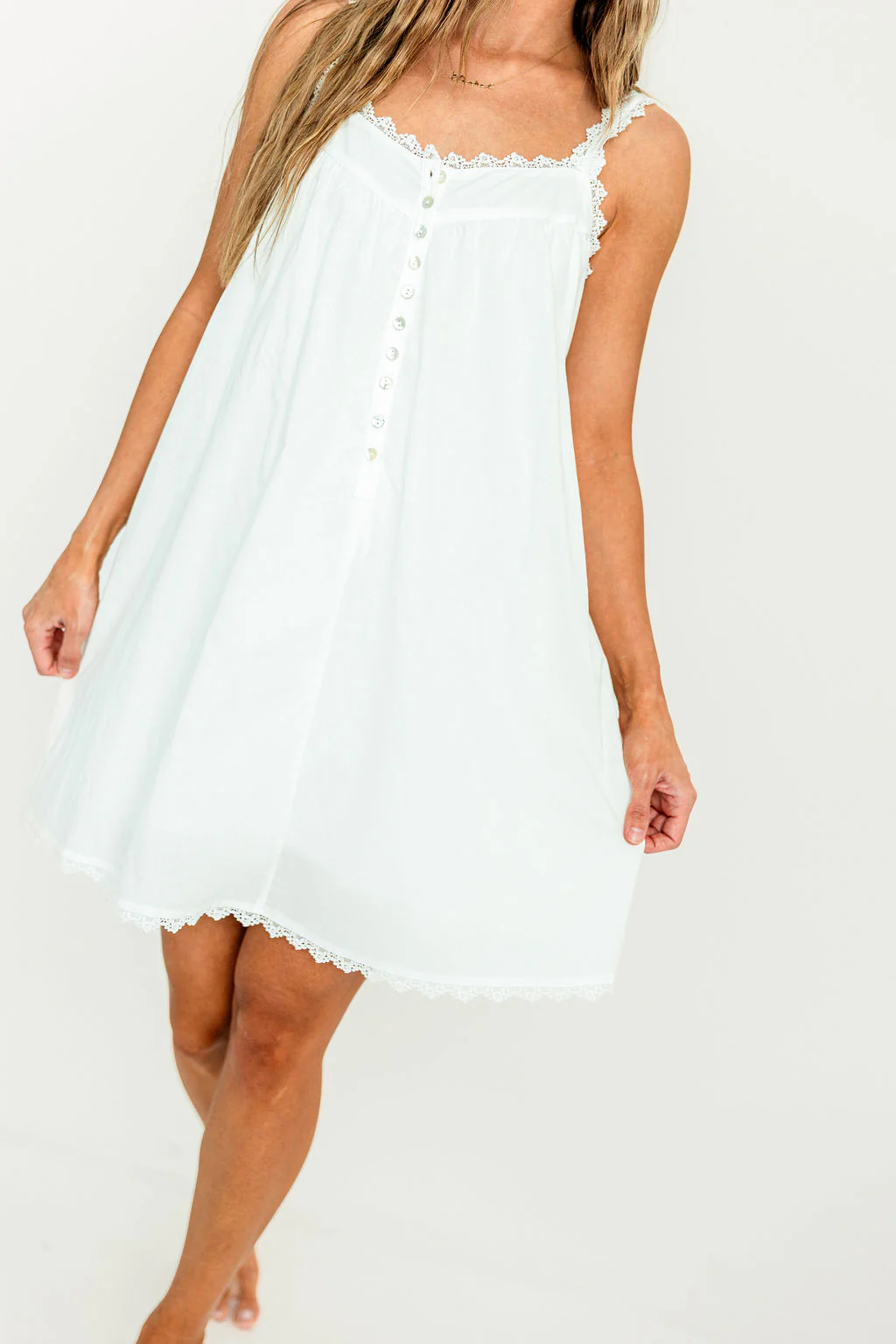 Della Lace Trim Mini Dress in Ivory - Image 8