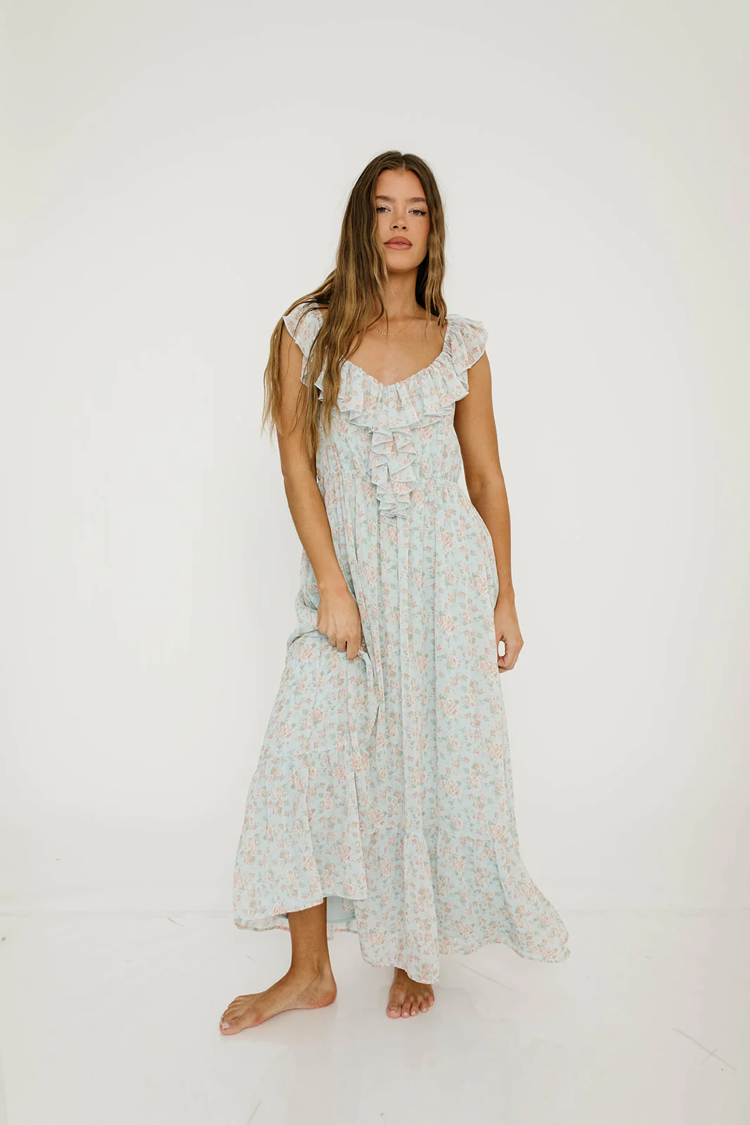 Desi Maxi Dress in Light Blue - Bump Friendly for Early Maternity