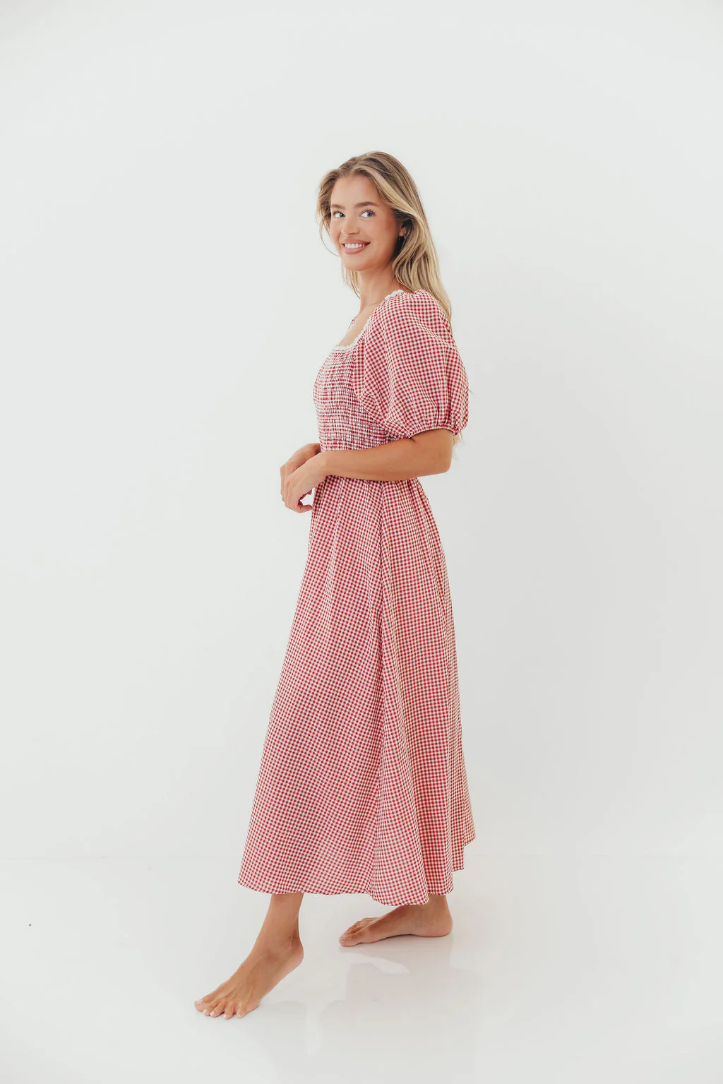Joy Gingham Midi Dress in Red/White - Image 10