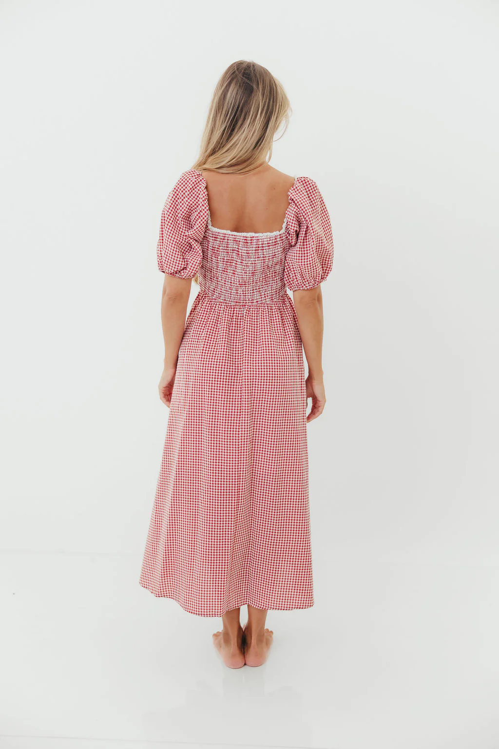 Joy Gingham Midi Dress in Red/White - Image 11