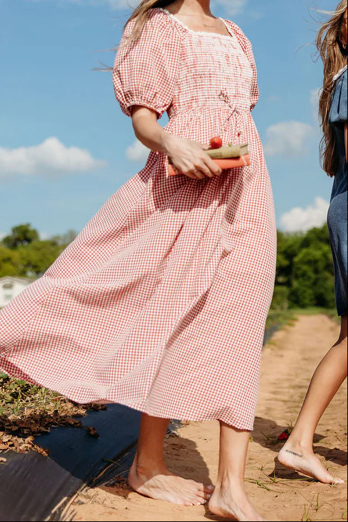 Joy Gingham Midi Dress in Red/White - Image 4